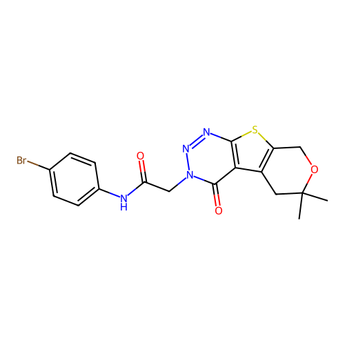 N-(4-bromophenyl)-2-(6,6-dimethyl-4-oxo-4,5,6,8-tetrahydro-3H-pyrano[4',3':4,5]thieno[2,3-d][1,2,3]triazin-3-yl)acetamide structure