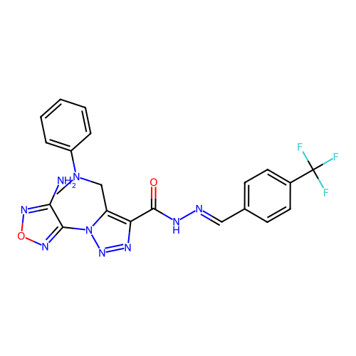 (E)-1-(4-amino-1,2,5-oxadiazol-3-yl)-5-((methyl(phenyl)amino)methyl)-N'-(4-(trifluoromethyl)benzylidene)-1H-1,2,3-triazole-4-carbohydrazide structure