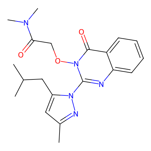 2-((2-(5-isobutyl-3-methyl-1H-pyrazol-1-yl)-4-oxoquinazolin-3(4H)-yl)oxy)-N,N-dimethylacetamide structure
