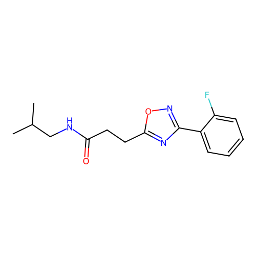 3-[3-(2-fluorophenyl)-1,2,4-oxadiazol-5-yl]-N-(2-methylpropyl)propanamide structure