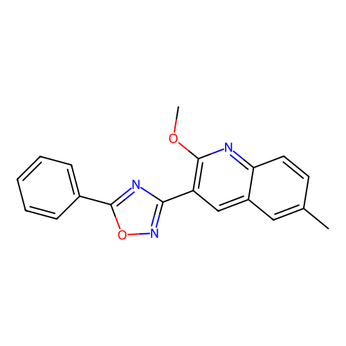 2-Methoxy-6-methyl-3-(5-phenyl-1,2,4-oxadiazol-3-yl)quinoline structure