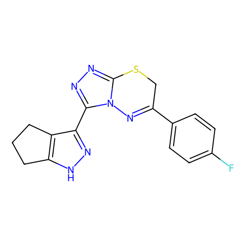6-(4-fluorophenyl)-3-(1,4,5,6-tetrahydrocyclopenta[c]pyrazol-3-yl)-7H-[1,2,4]triazolo[3,4-b][1,3,4]thiadiazine structure