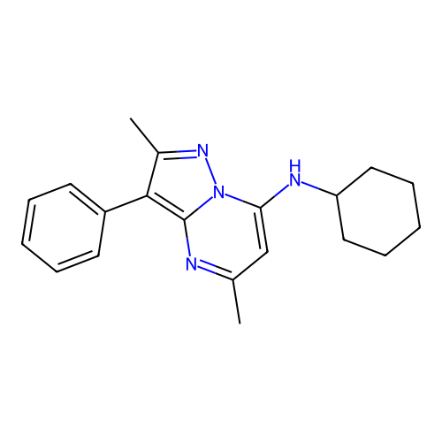 N-cyclohexyl-2,5-dimethyl-3-phenylpyrazolo[1,5-a]pyrimidin-7-amine structure