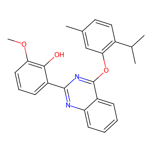 2-Methoxy-6-{4-[5-methyl-2-(propan-2-yl)phenoxy]quinazolin-2-yl}phenol structure