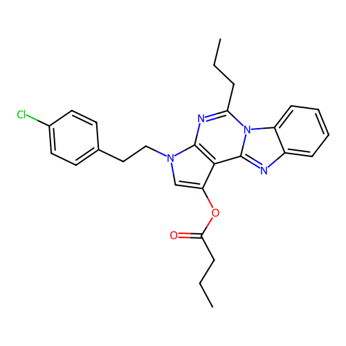 3-(4-chlorophenethyl)-5-propyl-3H-benzo[4,5]imidazo[1,2-c]pyrrolo[3,2-e]pyrimidin-1-yl butyrate structure