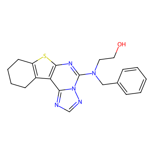 2-(benzyl(8,9,10,11-tetrahydrobenzo[4,5]thieno[3,2-e][1,2,4]triazolo[1,5-c]pyrimidin-5-yl)amino)ethanol structure