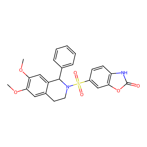 6-((6,7-dimethoxy-1-phenyl-3,4-dihydroisoquinolin-2(1H)-yl)sulfonyl)benzo[d]oxazol-2(3H)-one structure