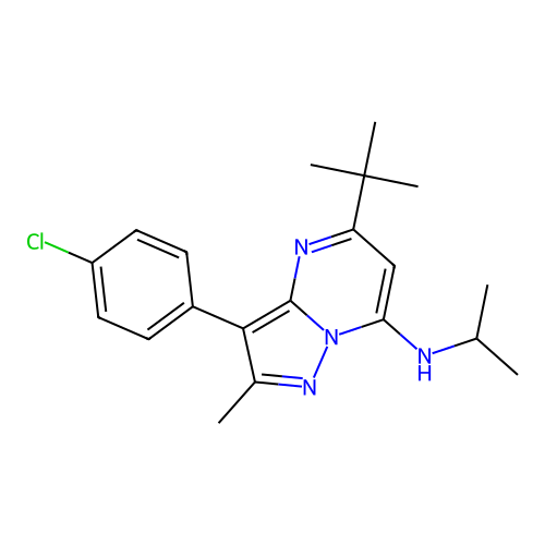 5-tert-butyl-3-(4-chlorophenyl)-2-methyl-N-(propan-2-yl)pyrazolo[1,5-a]pyrimidin-7-amine structure