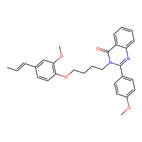 2-(4-methoxyphenyl)-3-[4-(2-methoxy-4-prop-1-enyl-phenoxy)butyl]quinazolin-4-one structure