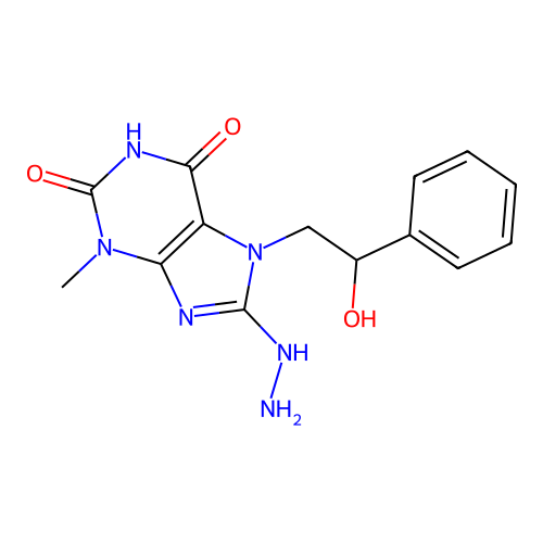 8-hydrazinyl-7-(2-hydroxy-2-phenylethyl)-3-methyl-1H-purine-2,6(3H,7H)-dione structure