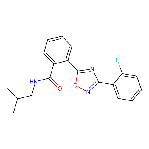 2-[3-(2-fluorophenyl)-1,2,4-oxadiazol-5-yl]-N-(2-methylpropyl)benzamide structure
