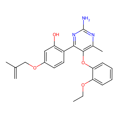 2-(2-amino-5-(2-ethoxyphenoxy)-6-methylpyrimidin-4-yl)-5-((2-methylallyl)oxy)phenol structure