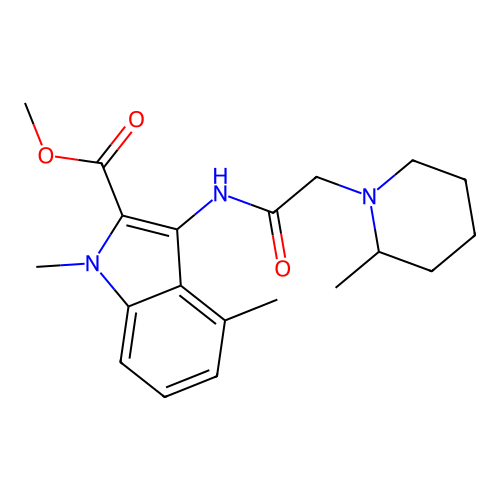 methyl 1,4-dimethyl-3-(2-(2-methylpiperidin-1-yl)acetamido)-1H-indole-2-carboxylate structure