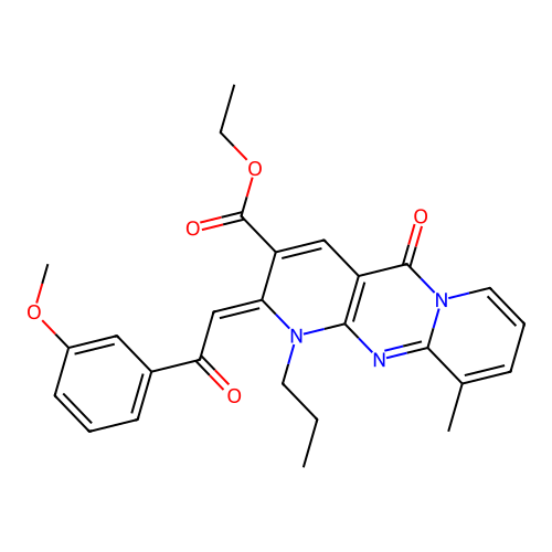 (Z)-ethyl 2-(2-(3-methoxyphenyl)-2-oxoethylidene)-10-methyl-5-oxo-1-propyl-2,5-dihydro-1H-dipyrido[1,2-a:2',3'-d]pyrimidine-3-carboxylate structure