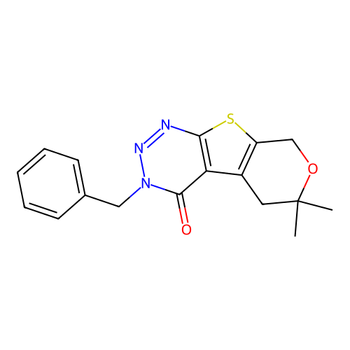 3-Benzyl-6,6-dimethyl-3,5,6,8-tetrahydro-7-oxa-9-thia-1,2,3-triaza-fluoren-4-one structure