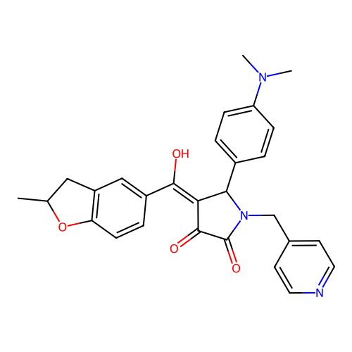 (4E)-5-(4-dimethylaminophenyl)-4-[hydroxy-(2-methyl-2,3-dihydro-1-benzofuran-5-yl)methylidene]-1-(pyridin-4-ylmethyl)pyrrolidine-2,3-dione structure