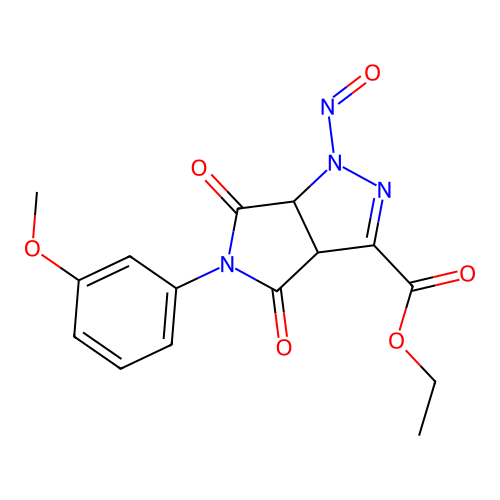 ethyl 5-(3-methoxyphenyl)-1-nitroso-4,6-dioxo-1,3a,4,5,6,6a-hexahydropyrrolo[3,4-c]pyrazole-3-carboxylate structure