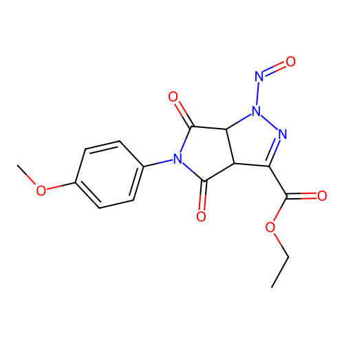 ethyl 5-(4-methoxyphenyl)-1-nitroso-4,6-dioxo-1,3a,4,5,6,6a-hexahydropyrrolo[3,4-c]pyrazole-3-carboxylate structure