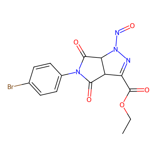 ethyl 5-(4-bromophenyl)-1-nitroso-4,6-dioxo-1,3a,4,5,6,6a-hexahydropyrrolo[3,4-c]pyrazole-3-carboxylate structure