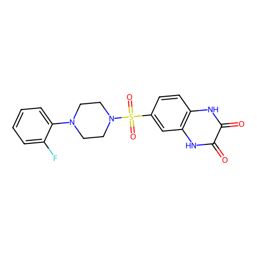 6-[4-(2-Fluorophenyl)piperazin-1-yl]sulfonyl-1,4-dihydroquinoxaline-2,3-dione structure