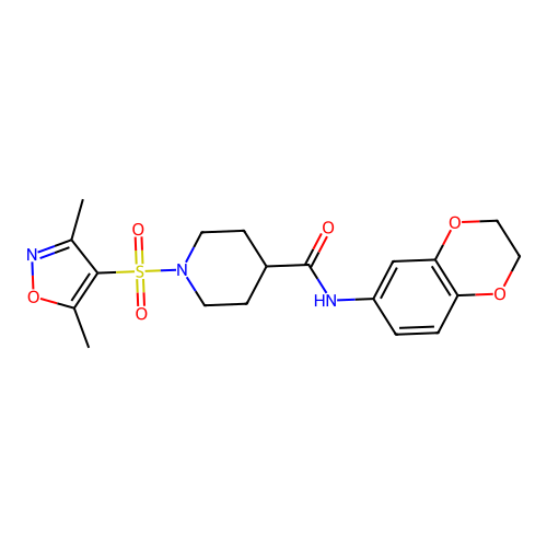 N-(2,3-dihydro-1,4-benzodioxin-6-yl)-1-[(3,5-dimethyl-1,2-oxazol-4-yl)sulfonyl]piperidine-4-carboxamide structure