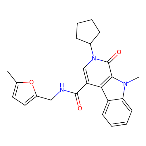 2-cyclopentyl-9-methyl-N-((5-methylfuran-2-yl)methyl)-1-oxo-2,9-dihydro-1H-pyrido[3,4-b]indole-4-carboxamide structure
