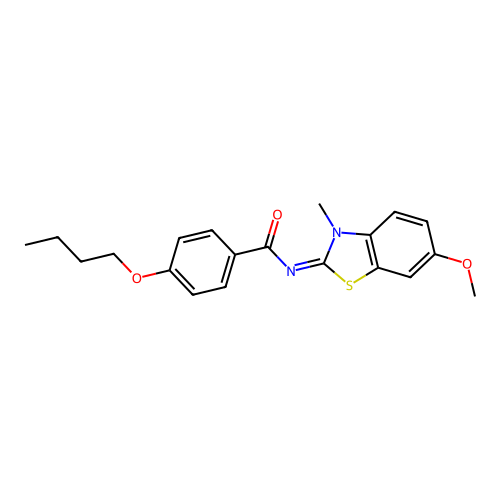 4-butoxy-N-(6-methoxy-3-methyl-1,3-benzothiazol-2-ylidene)benzamide structure