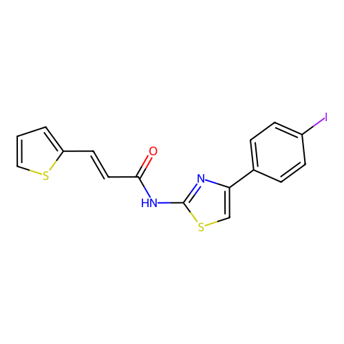 (E)-N-(4-(4-iodophenyl)thiazol-2-yl)-3-(thiophen-2-yl)acrylamide structure