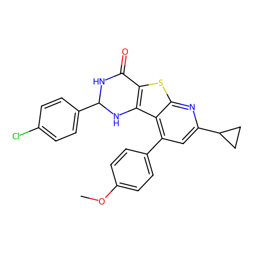 2-(4-chlorophenyl)-7-cyclopropyl-9-(4-methoxyphenyl)-2,3-dihydropyrido[3',2':4,5]thieno[3,2-d]pyrimidin-4(1H)-one structure
