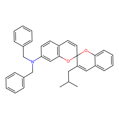 N,N-Dibenzyl-3'-(2-methylpropyl)-2,2'-spirobi(2H-1-benzopyran)-7-amine structure