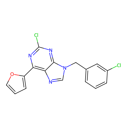 2-Chloro-9-[(3-chlorophenyl)methyl]-6-(2-furyl)purine structure