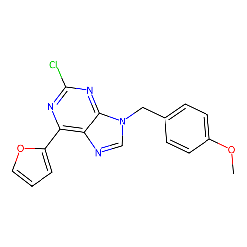 2-chloro-6-(2-furyl)-9-(4-methoxyphenylmethyl)-9H-purine structure