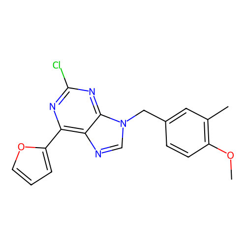 2-Chloro-6-(2-furyl)-9-[(4-methoxy-3-methyl-phenyl)methyl]purine structure