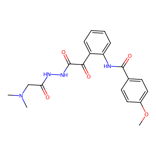 Benzeneacetic acid, 2-((4-methoxybenzoyl)amino)-alpha-oxo-, 2-((dimethylamino)acetyl)hydrazide structure