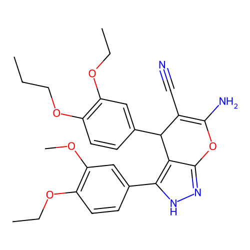 6-amino-3-(4-ethoxy-3-methoxyphenyl)-4-(3-ethoxy-4-propoxyphenyl)-2,4-dihydropyrano[2,3-c]pyrazole-5-carbonitrile structure