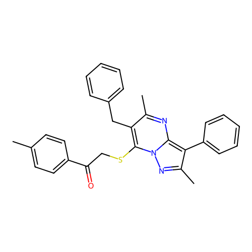 2-[(6-benzyl-2,5-dimethyl-3-phenylpyrazolo[1,5-a]pyrimidin-7-yl)sulfanyl]-1-(4-methylphenyl)ethanone structure