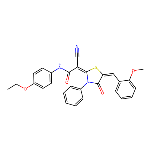 (2E)-2-cyano-N-(4-ethoxyphenyl)-2-[(5E)-5-[(2-methoxyphenyl)methylidene]-4-oxo-3-phenyl-1,3-thiazolidin-2-ylidene]acetamide structure