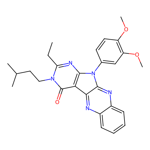 11-(3,4-dimethoxyphenyl)-2-ethyl-3-(3-methylbutyl)-3,11-dihydro-4H-pyrimido[5',4':4,5]pyrrolo[2,3-b]quinoxalin-4-one structure