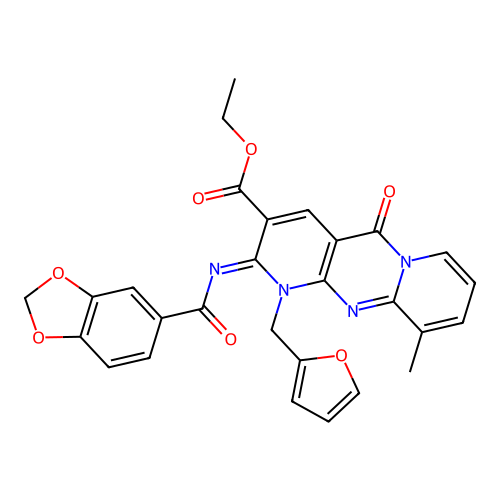 (Z)-ethyl 2-((benzo[d][1,3]dioxole-5-carbonyl)imino)-1-(furan-2-ylmethyl)-10-methyl-5-oxo-2,5-dihydro-1H-dipyrido[1,2-a:2',3'-d]pyrimidine-3-carboxylate structure