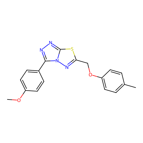 3-(4-methoxyphenyl)-6-[(4-methylphenoxy)methyl][1,2,4]triazolo[3,4-b][1,3,4]thiadiazole structure