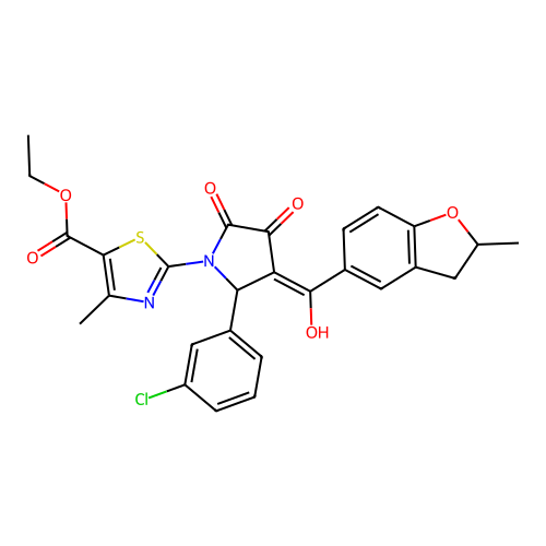 ethyl 2-(2-(3-chlorophenyl)-4-hydroxy-3-(2-methyl-2,3-dihydrobenzofuran-5-carbonyl)-5-oxo-2,5-dihydro-1H-pyrrol-1-yl)-4-methylthiazole-5-carboxylate structure