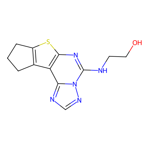 2-((9,10-dihydro-8H-cyclopenta[4,5]thieno[3,2-e][1,2,4]triazolo[1,5-c]pyrimidin-5-yl)amino)ethanol structure