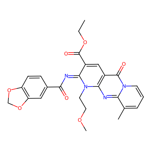 (Z)-ethyl 2-((benzo[d][1,3]dioxole-5-carbonyl)imino)-1-(2-methoxyethyl)-10-methyl-5-oxo-2,5-dihydro-1H-dipyrido[1,2-a:2',3'-d]pyrimidine-3-carboxylate structure