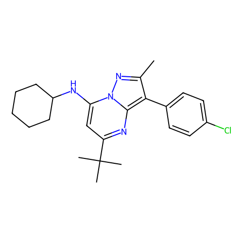 5-tert-butyl-3-(4-chlorophenyl)-N-cyclohexyl-2-methylpyrazolo[1,5-a]pyrimidin-7-amine structure