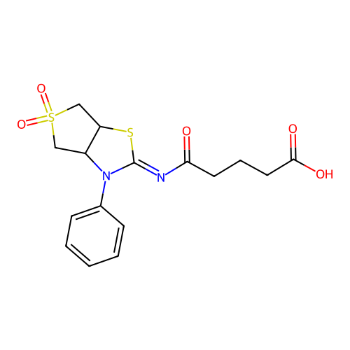 (Z)-5-((5,5-dioxido-3-phenyltetrahydrothieno[3,4-d]thiazol-2(3H)-ylidene)amino)-5-oxopentanoic acid structure