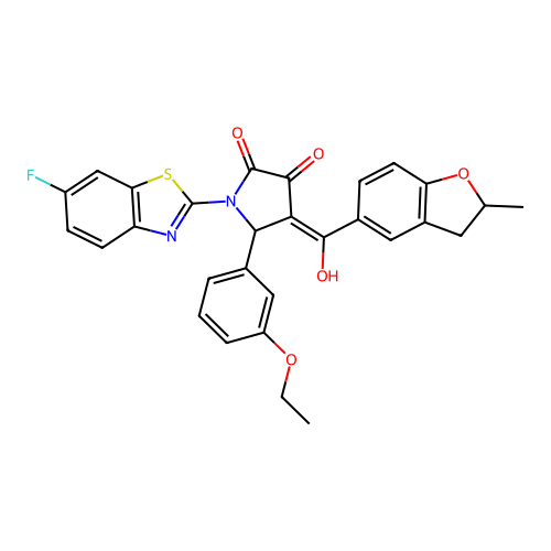 (4E)-5-(3-ethoxyphenyl)-1-(6-fluoro-1,3-benzothiazol-2-yl)-4-[hydroxy(2-methyl-2,3-dihydro-1-benzofuran-5-yl)methylidene]pyrrolidine-2,3-dione structure
