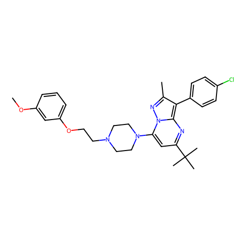 5-tert-butyl-3-(4-chlorophenyl)-7-{4-[2-(3-methoxyphenoxy)ethyl]piperazin-1-yl}-2-methylpyrazolo[1,5-a]pyrimidine structure