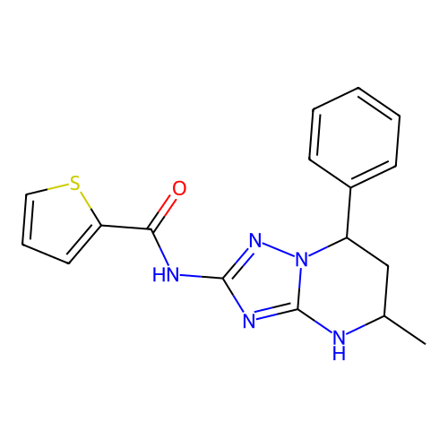 N-(5-methyl-7-phenyl-1,5,6,7-tetrahydro-[1,2,4]triazolo[1,5-a]pyrimidin-2-yl)-2-thiophenecarboxamide structure