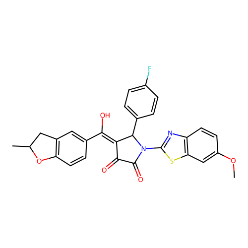 (4E)-5-(4-fluorophenyl)-4-[hydroxy(2-methyl-2,3-dihydro-1-benzofuran-5-yl)methylidene]-1-(6-methoxy-1,3-benzothiazol-2-yl)pyrrolidine-2,3-dione structure