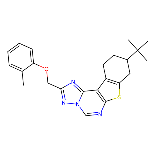 9-(tert-butyl)-2-((o-tolyloxy)methyl)-8,9,10,11-tetrahydrobenzo[4,5]thieno[3,2-e][1,2,4]triazolo[1,5-c]pyrimidine structure